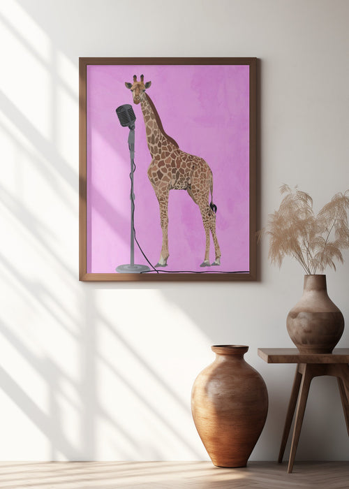 Giraffe Microphone Pink 01 Framed Art Wall Decor