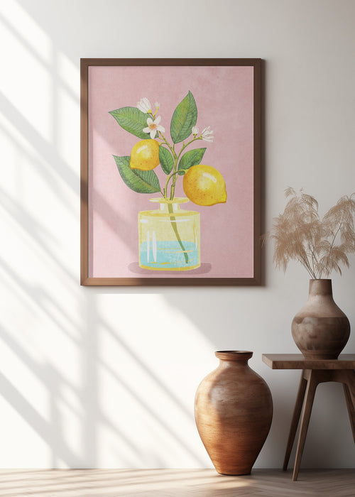 Lemon Bunch In Vase Framed Art Modern Wall Decor