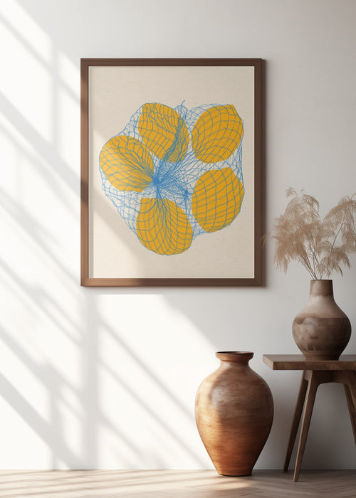 Five Lemons In a Net Bag Framed Art Wall Decor