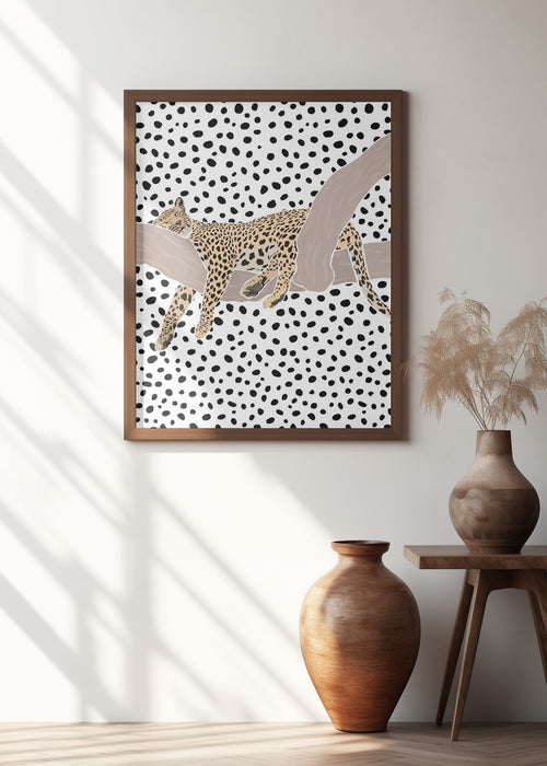 Leopard Sleeping Polkadots Framed Art Wall Decor