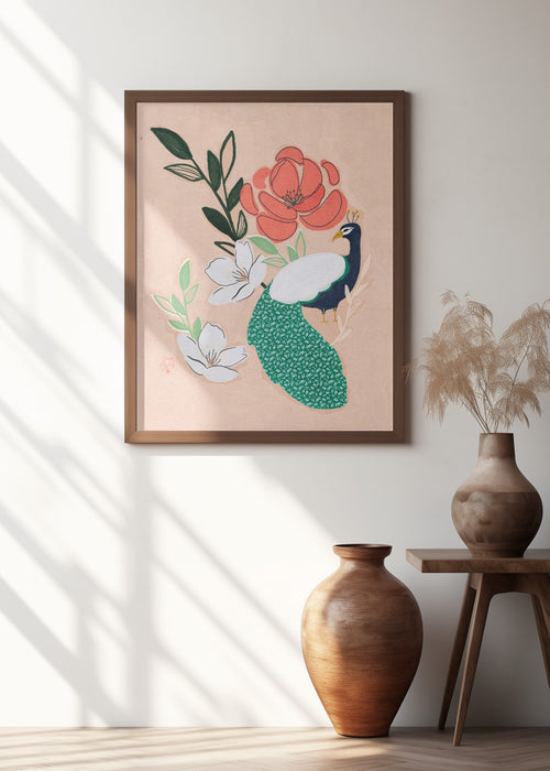 Peacock and Florals Erum Khalili Framed Art Wall Decor