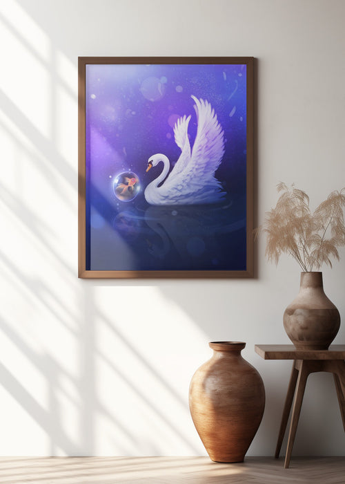 Dark Purle Swan Framed Art Wall Decor