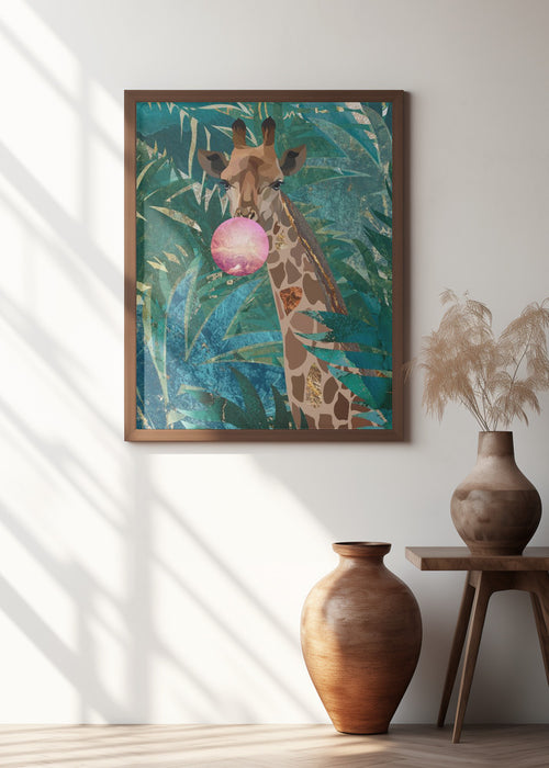 Bubblegum giraffe in the jungle Framed Art Modern Wall Decor