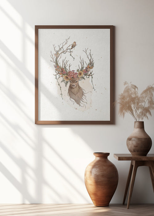 Deer and flowers Framed Art Wall Decor