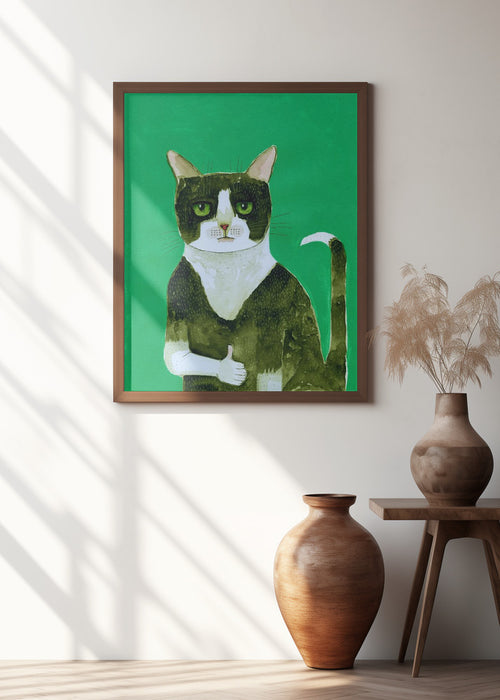 Tuxedo Cat Thumbs Up Framed Art Modern Wall Decor