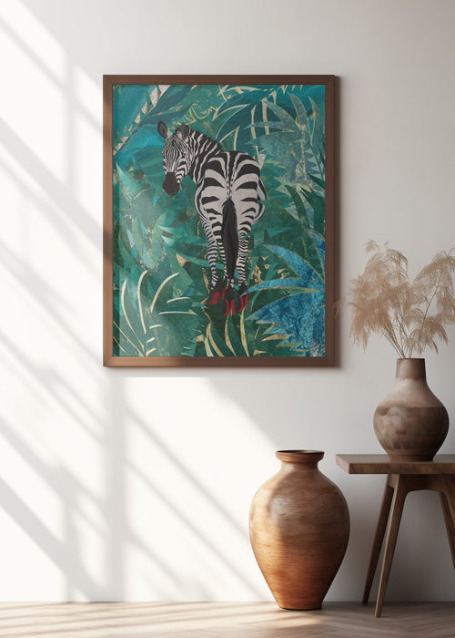 Zebra wearing heels in the jungle Framed Art Wall Decor