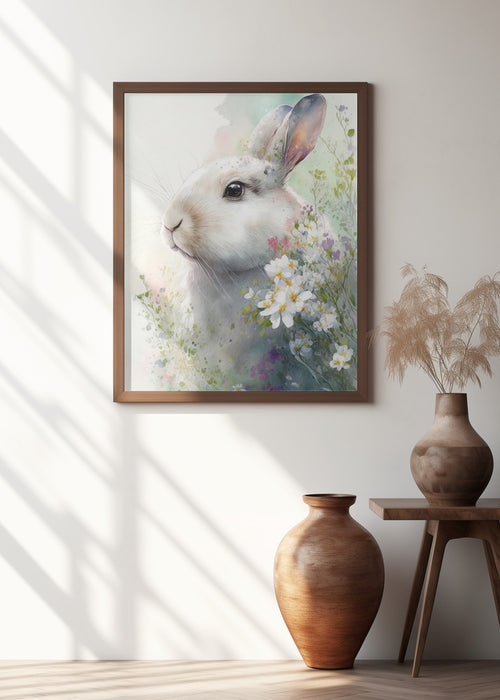 Rabbit and Flowers 1 Framed Art Wall Decor