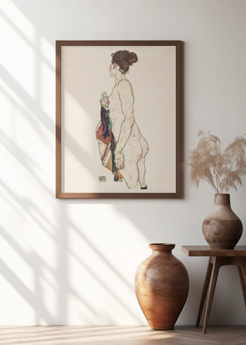 Standing Nude Woman With a Patterned Robe 1917 Framed Art Wall Decor