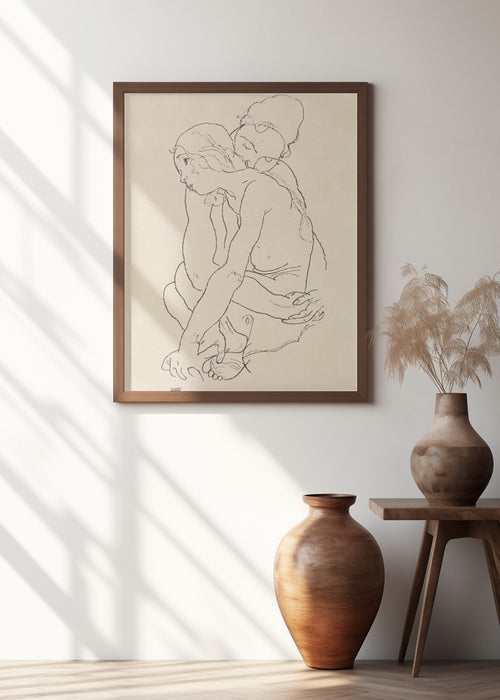 Woman and Girl Embracing 1918 Framed Art Wall Decor