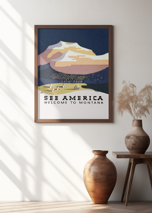 See America. Welcome To Montana (1936) Travel Poster By Richard Halls Framed Art Modern Wall Decor