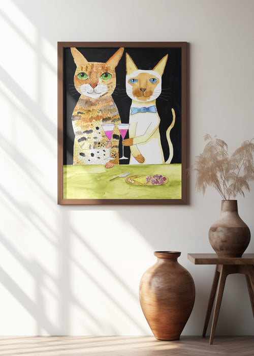 Cats Drinking Best Friends Framed Art Wall Decor