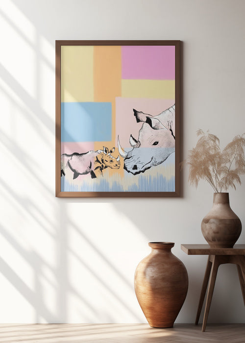 Mama Rhino and baby Framed Art Wall Decor