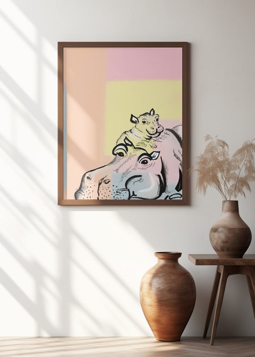 Mama hippo and baby Framed Art Wall Decor