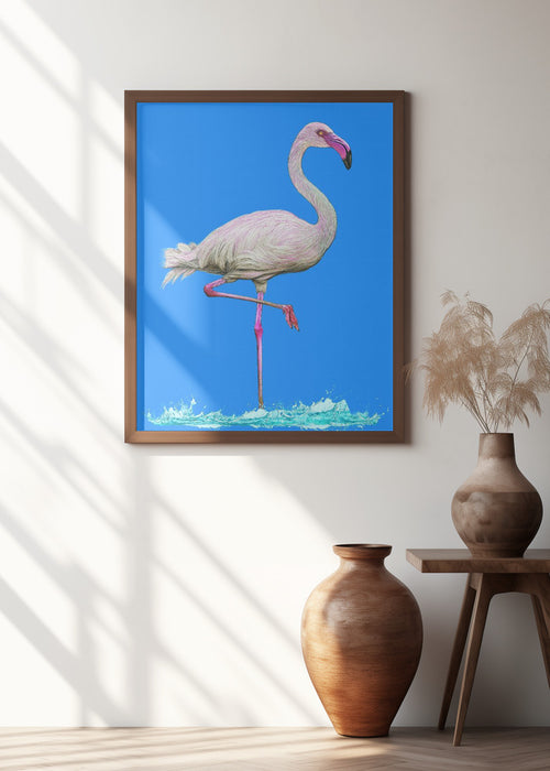 Flamingo in water blue sky Framed Art Wall Decor