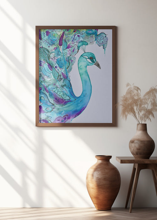 Emerald Peacock Framed Art Modern Wall Decor