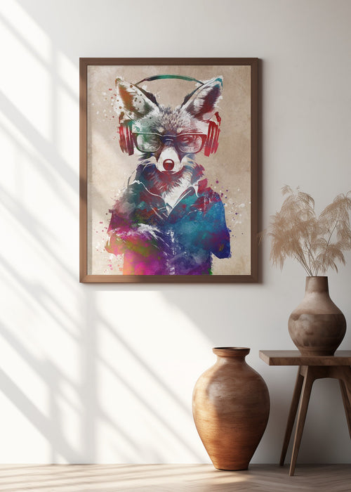 Hipster Fox Framed Art Modern Wall Decor