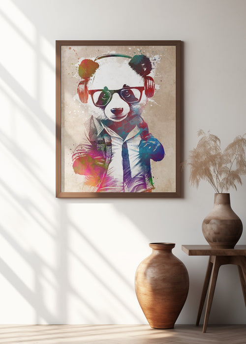 Hipster Panda Framed Art Modern Wall Decor