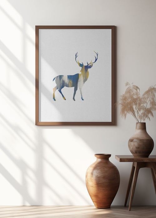 Blue & Yellow Deer Framed Art Modern Wall Decor