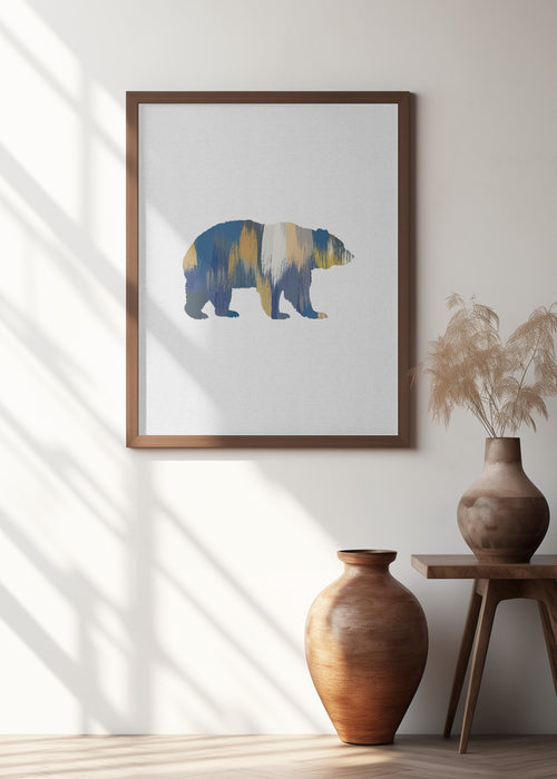 Bear Blue & Yellow Framed Art Modern Wall Decor