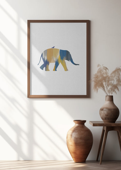 Blue & Yellow Elephant Framed Art Modern Wall Decor