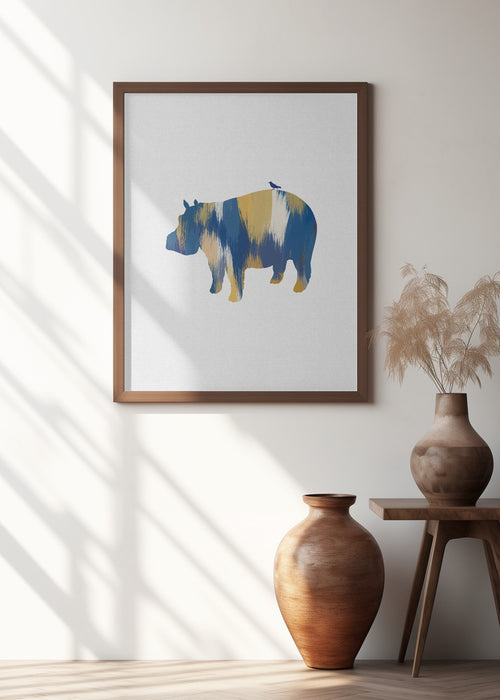 Blue & Yellow Hippo Framed Art Wall Decor