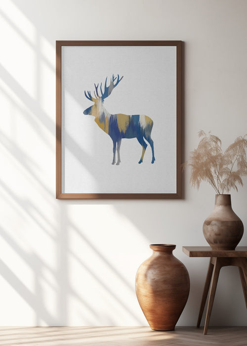 Blue & Yellow Moose Framed Art Wall Decor