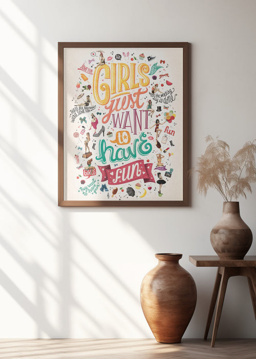 Girls Just Want to Have Fun Framed Art Modern Wall Decor