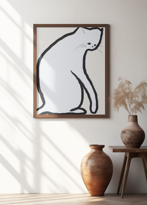 White cat Framed Art Wall Decor