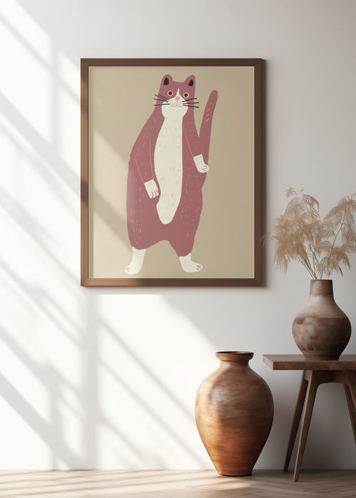 Brown and white cat Framed Art Modern Wall Decor