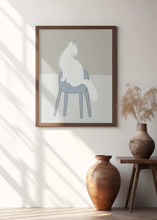 White feline Framed Art Wall Decor