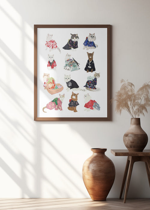 Cat In Kimono Framed Art Wall Decor