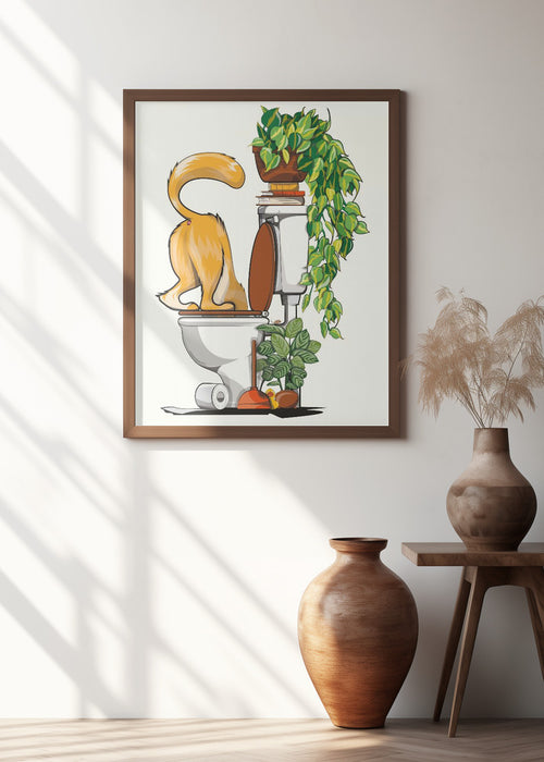 Cat Drinking From the Toilet Framed Art Wall Decor