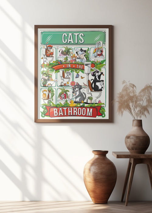 Cats In the Bathroom Framed Art Wall Decor