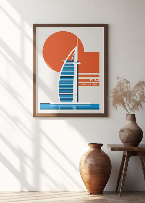 Dubai Burj Al Arab Minimalist Retro Travel Print Framed Art Wall Decor