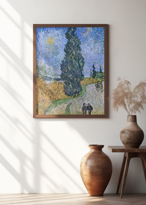 Vincent Van Gogh's Road With Cypress and Star 1890 Framed Art Wall Decor