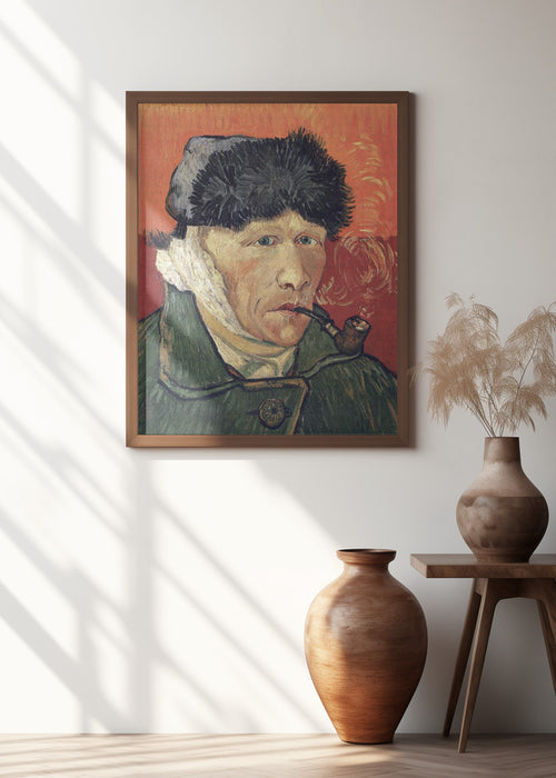 Vincent Van Gogh's Self Portrait With Bandaged Ear and Pipe (1889) Framed Art Wall Decor