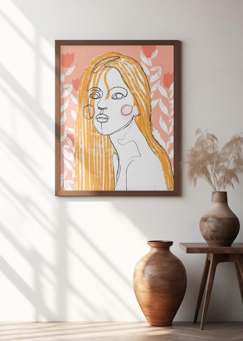 The Tulip Girl (Peach) Framed Art Modern Wall Decor