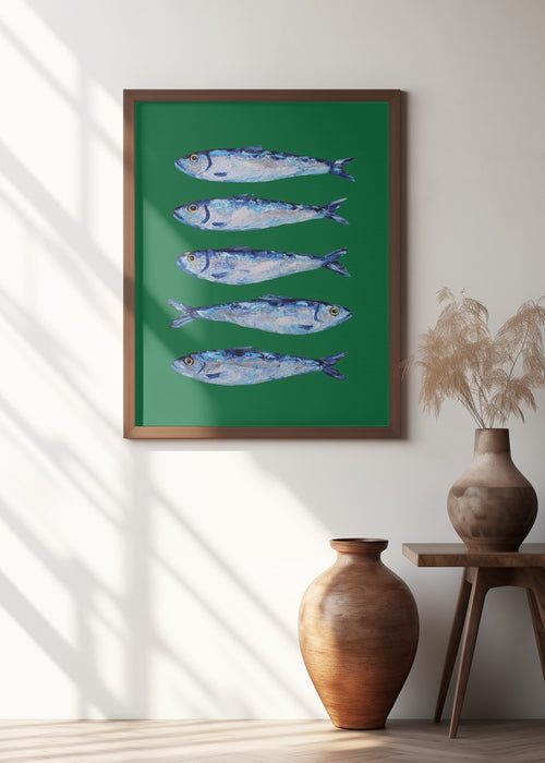 Sardines Forest Green Framed Art Modern Wall Decor