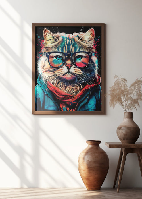 Hipster cat animal art Framed Art Modern Wall Decor