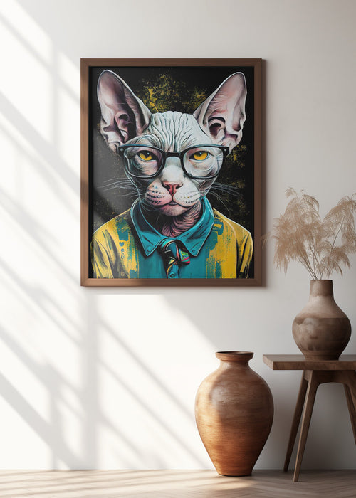 Hipster cat animal art Framed Art Modern Wall Decor