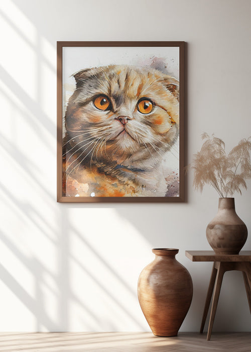 Cat watercolor painting animal Framed Art Wall Decor