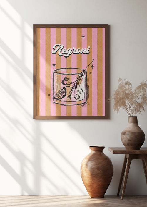 Negroni Drink on Stripes Framed Art Wall Decor