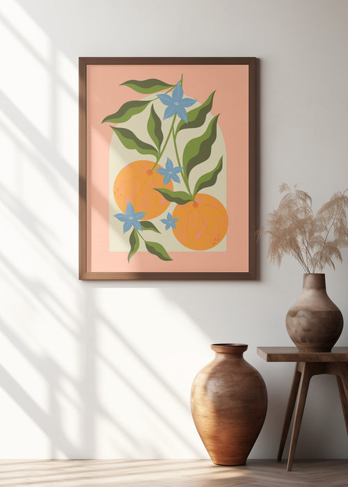 Orange Branch with Flowers Framed Art Wall Decor