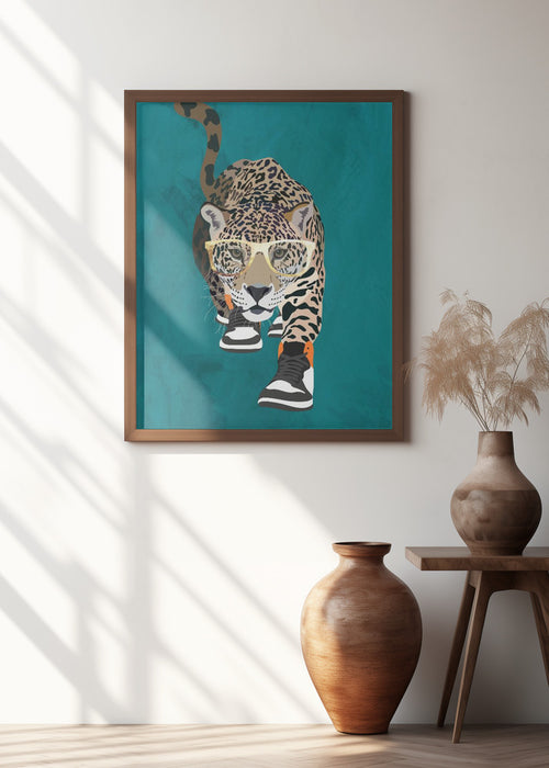 Jaguar prowling in high top sneakers Framed Art Modern Wall Decor