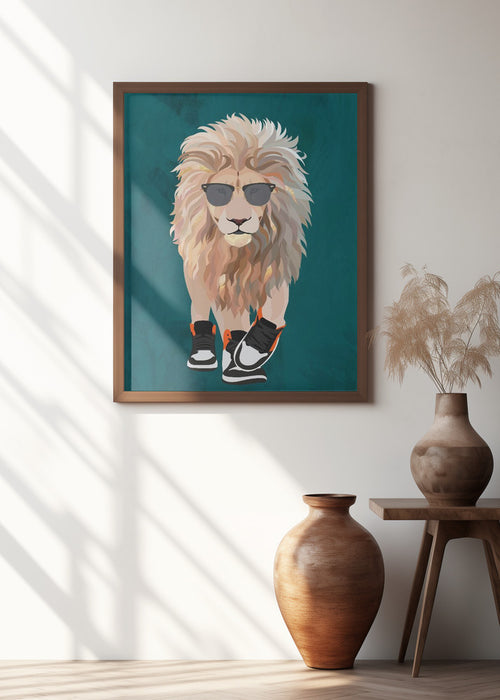 Lion prowling in high top sneakers Framed Art Wall Decor