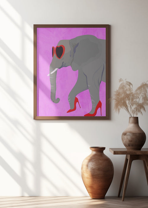 Flamingo profile in heels and heart glasses Framed Art Modern Wall Decor