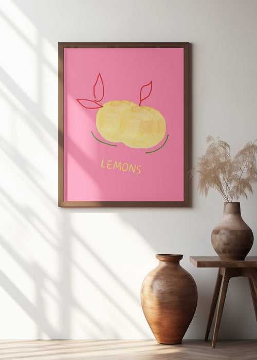 Lemons in Pink Framed Art Modern Wall Decor