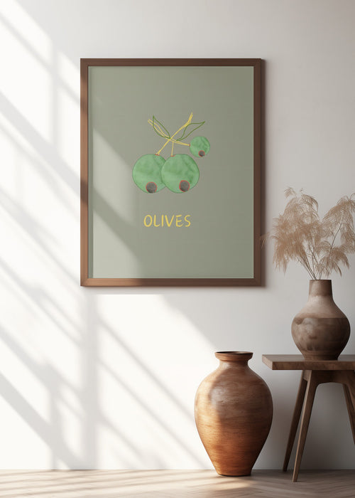 Olives in Green Framed Art Modern Wall Decor