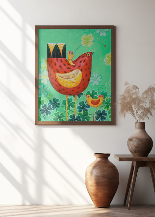 Strawberry Chickens On the Field of Luck  Canvas, Acrylic, Oil  46x38 Cm  2021 Framed Art Modern Wall Decor