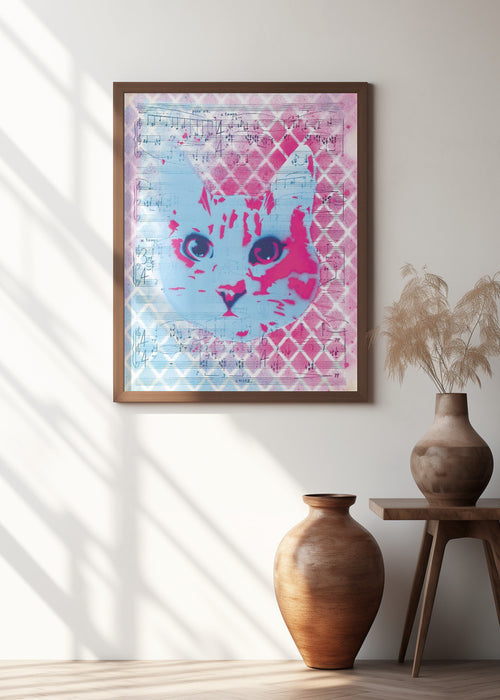 Musical Cat Framed Art Modern Wall Decor